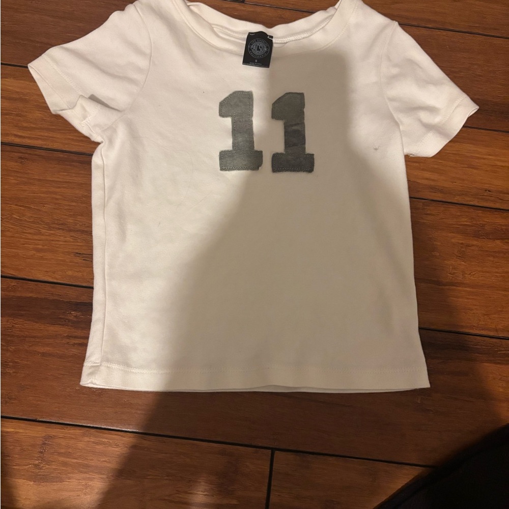 White Short-Sleeve Tee with Gray '11' Graphic
